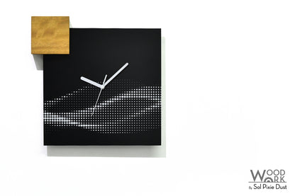 Modern Black Aluminum with Solid Iroko Wood Wall Clock