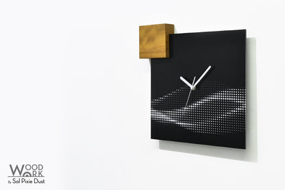 Modern Black Aluminum with Solid Iroko Wood Wall Clock