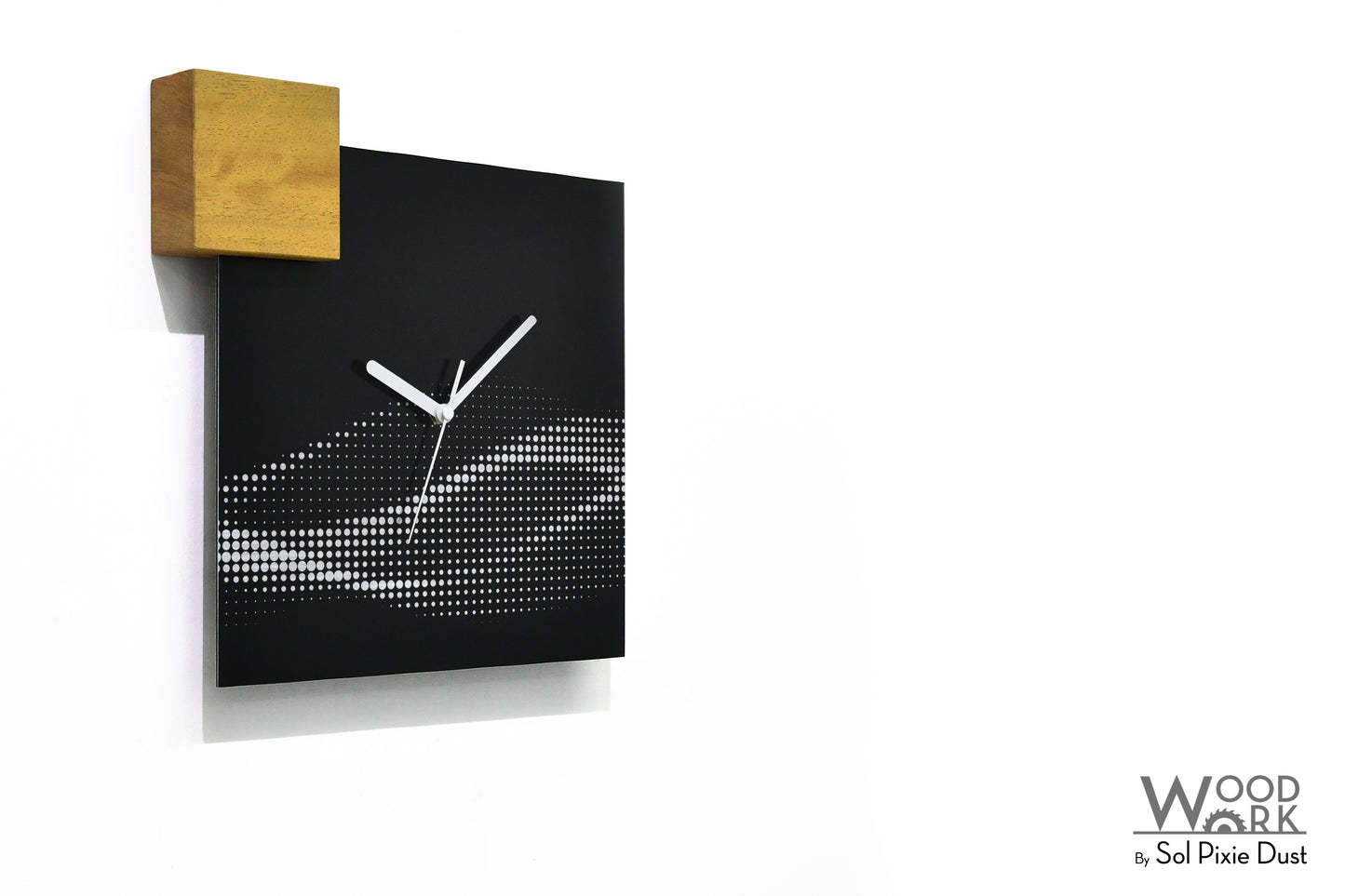 Modern Black Aluminum with Solid Iroko Wood Wall Clock