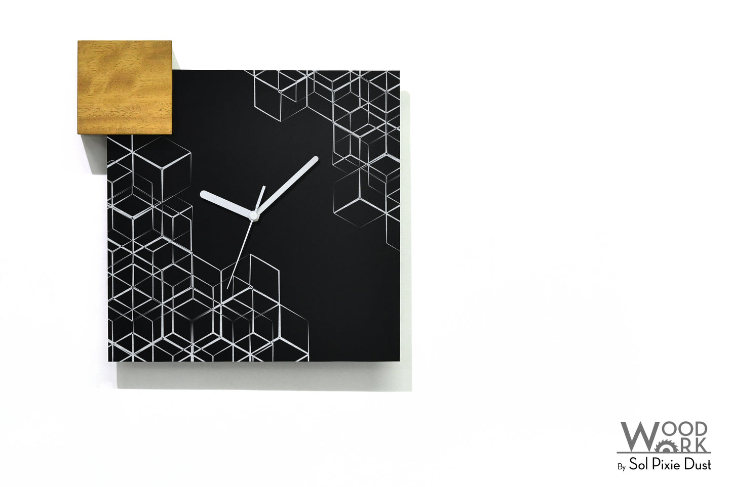 Modern Black Aluminum with Solid Iroko Wood Wall Clock