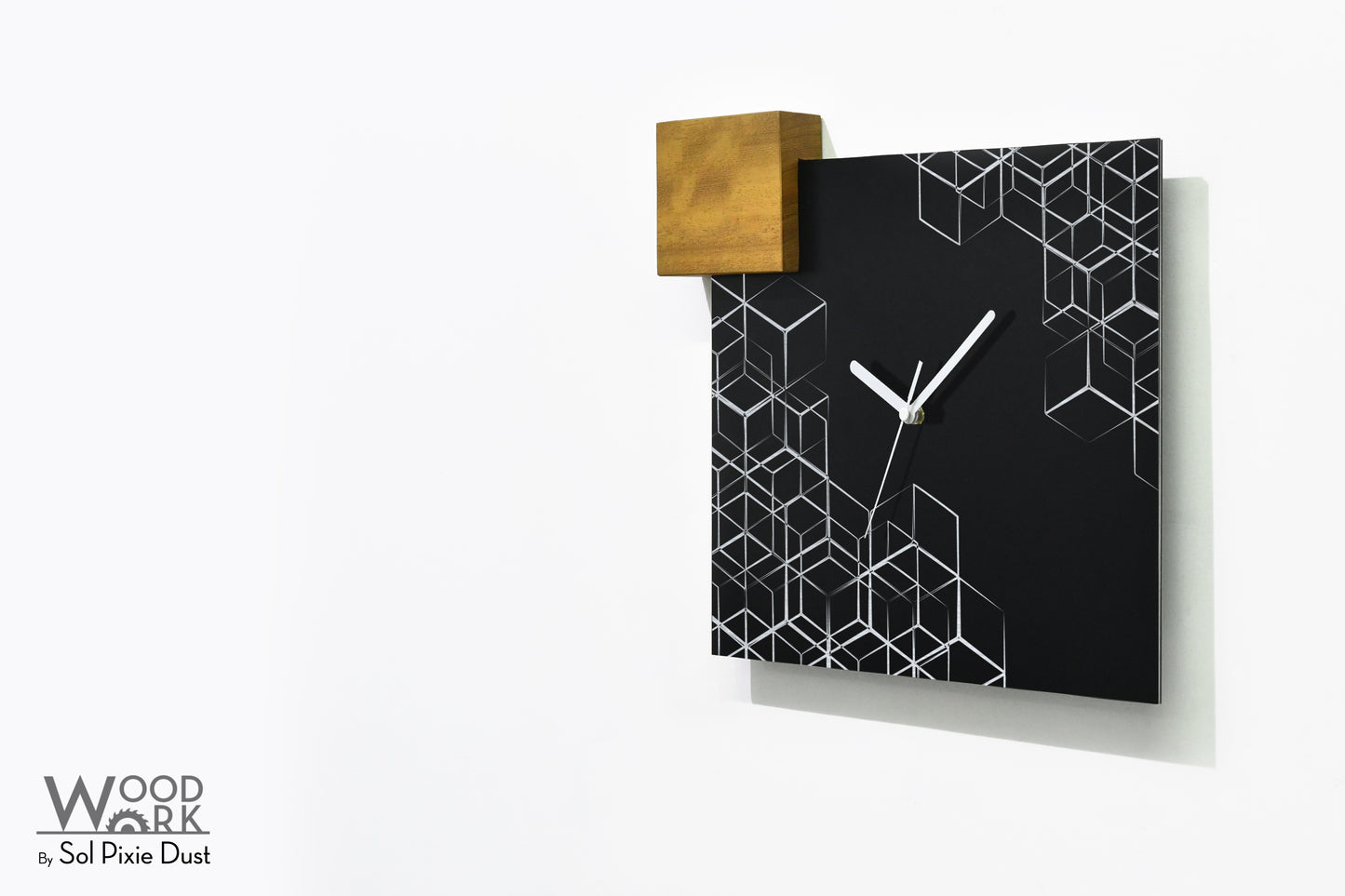 Modern Black Aluminum with Solid Iroko Wood Wall Clock