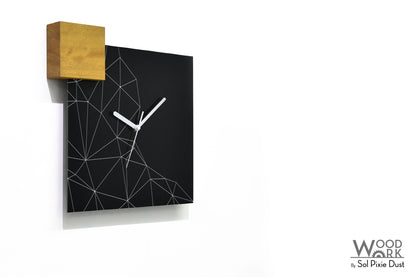 Modern Black Aluminum with Solid Iroko Wood Wall Clock