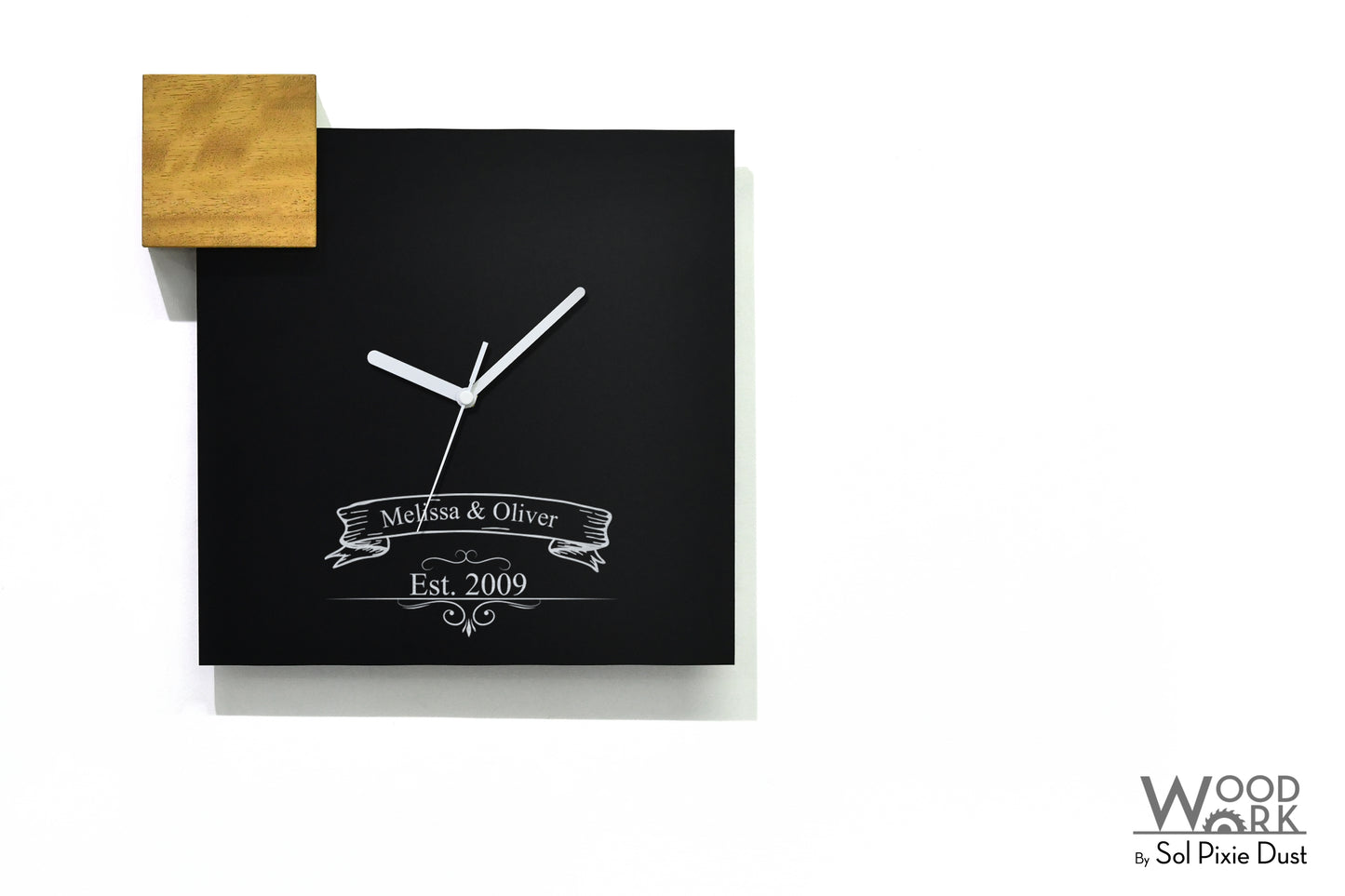 Modern Black Aluminum with Solid Iroko Wood Wall Clock
