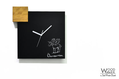 Modern Black Aluminum with Solid Iroko Wood Wall Clock