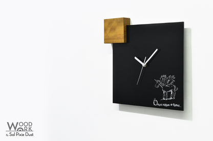Modern Black Aluminum with Solid Iroko Wood Wall Clock