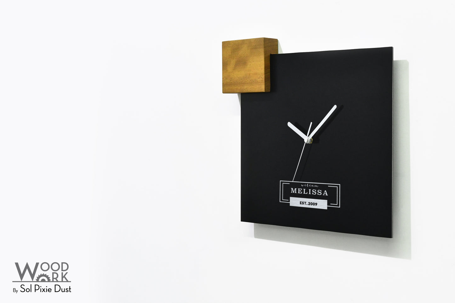 Modern Black Aluminum with Solid Iroko Wood Wall Clock