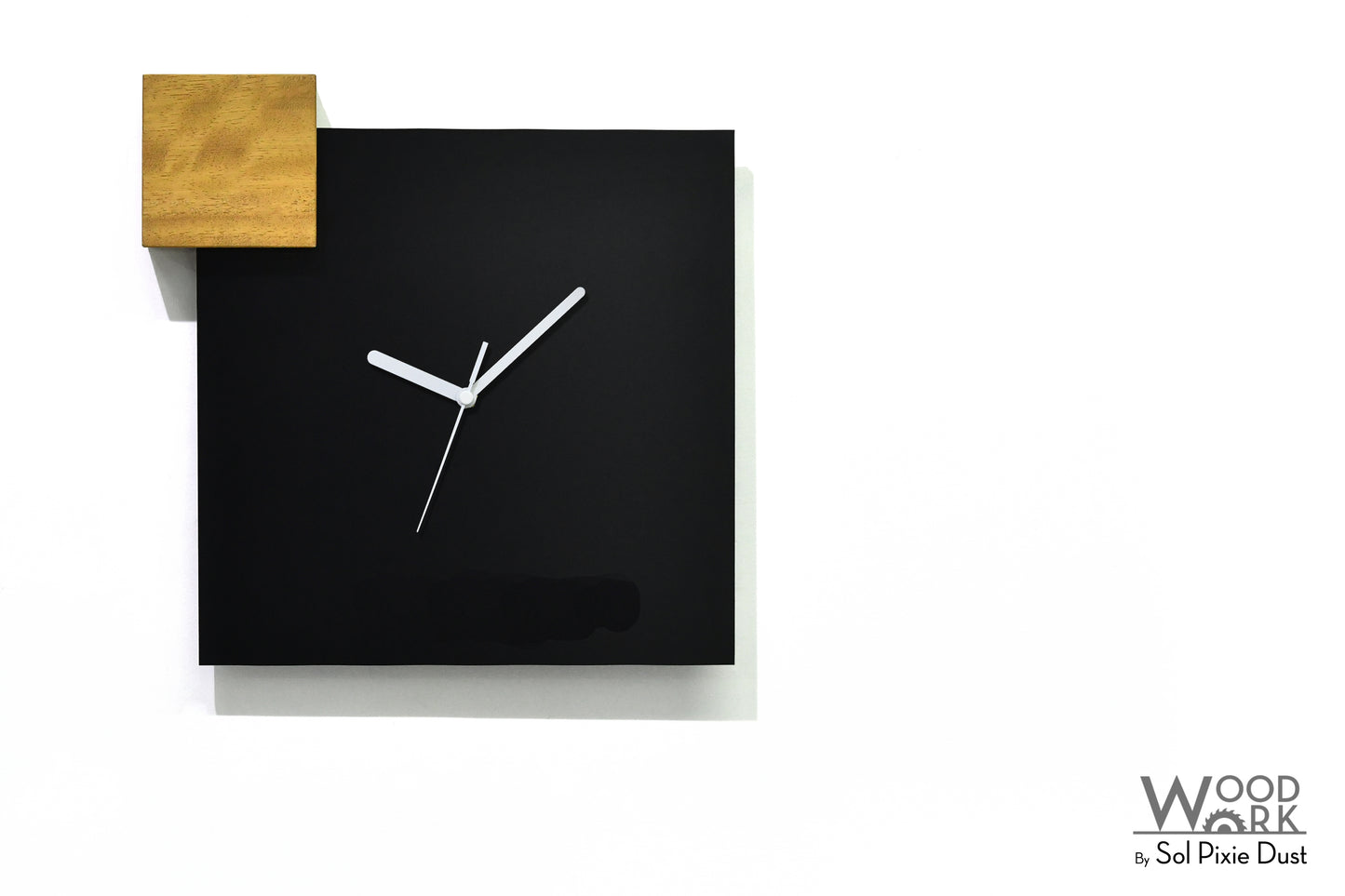 Modern Black Aluminum with Solid Iroko Wood Wall Clock