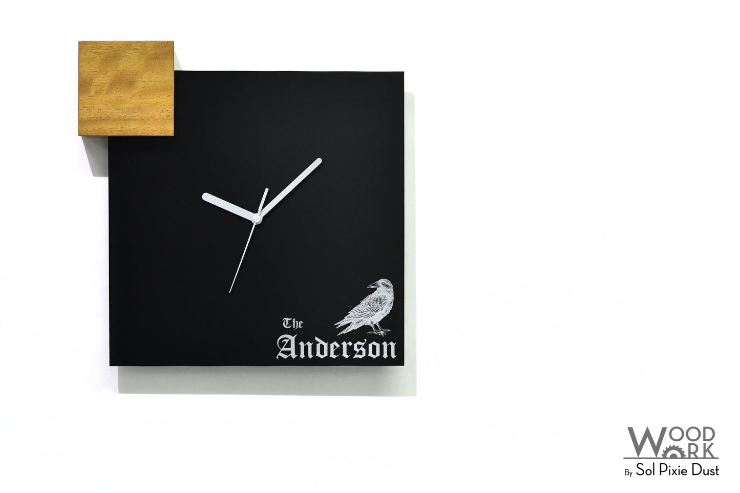 Modern Black Aluminum with Solid Iroko Wood Wall Clock