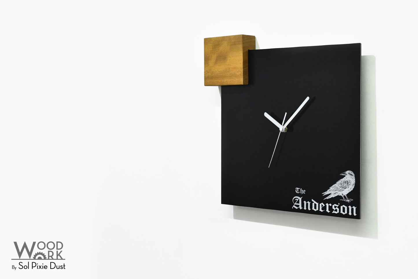 Modern Black Aluminum with Solid Iroko Wood Wall Clock