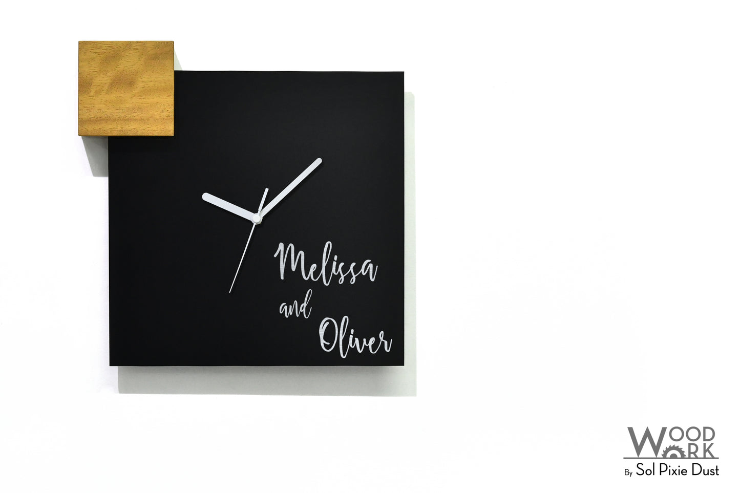 Modern Black Aluminum with Solid Iroko Wood Wall Clock