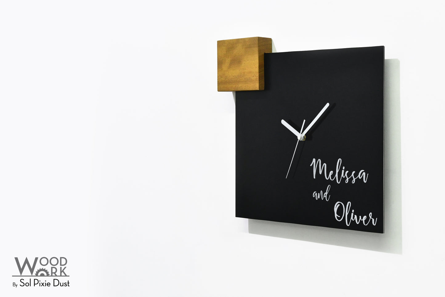 Modern Black Aluminum with Solid Iroko Wood Wall Clock