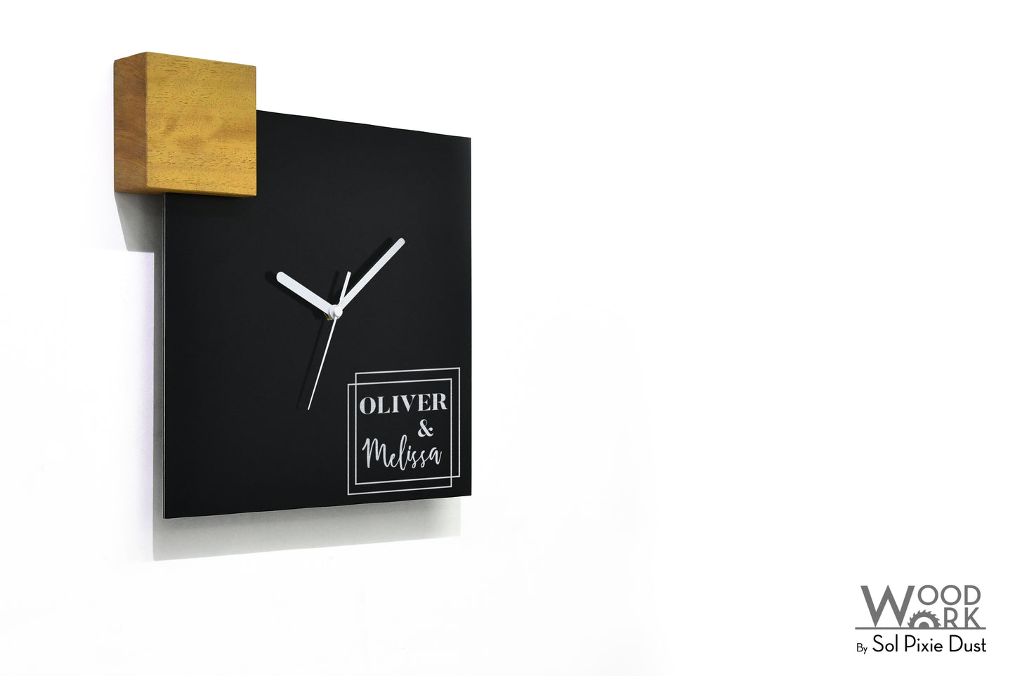 Modern Black Aluminum with Solid Iroko Wood Wall Clock