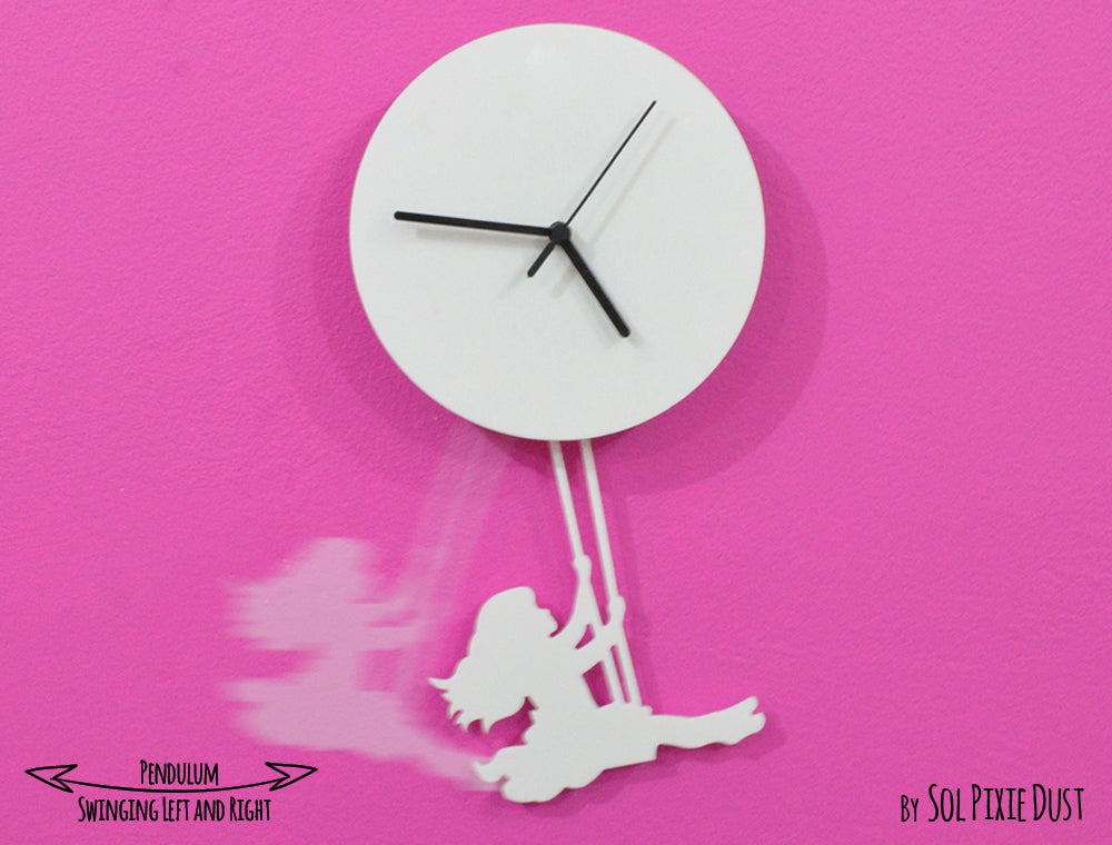 Swinging on the Moon Girl - Pendulum Wall Clock - Nursery Room