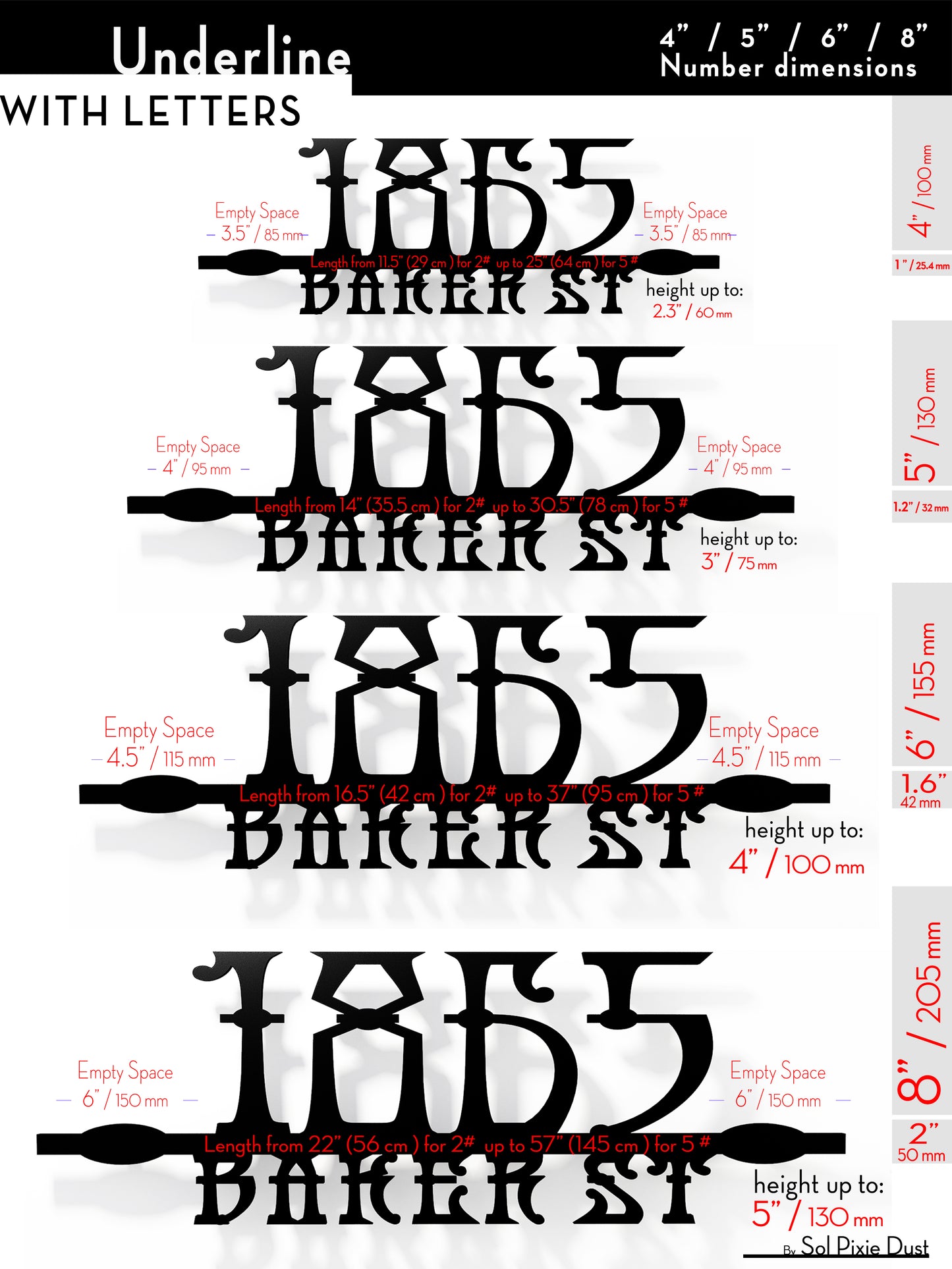 Underline House Numbers - LED Sign ( Font Options )