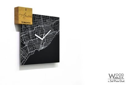 Modern Black Aluminum with Solid Iroko Wood Wall Clock