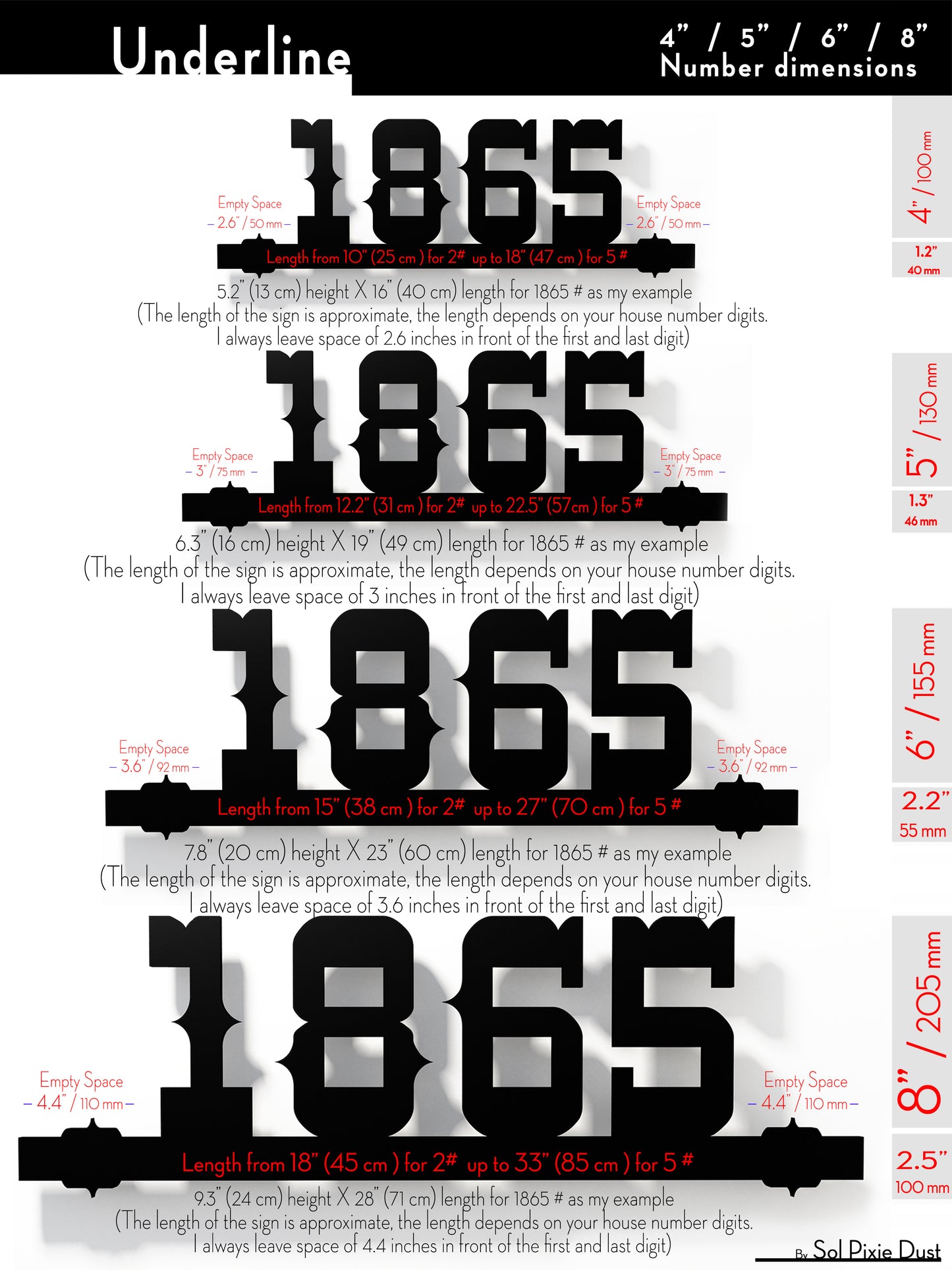 Underline House Numbers - LED Sign ( Font Options )