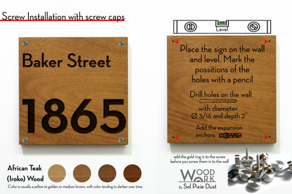 Solid Wood Address Plaques African Teak (Iroko) - Signs