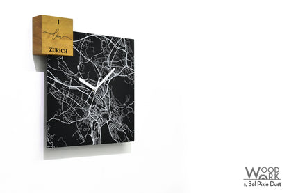 Modern Black Aluminum with Solid Iroko Wood Wall Clock