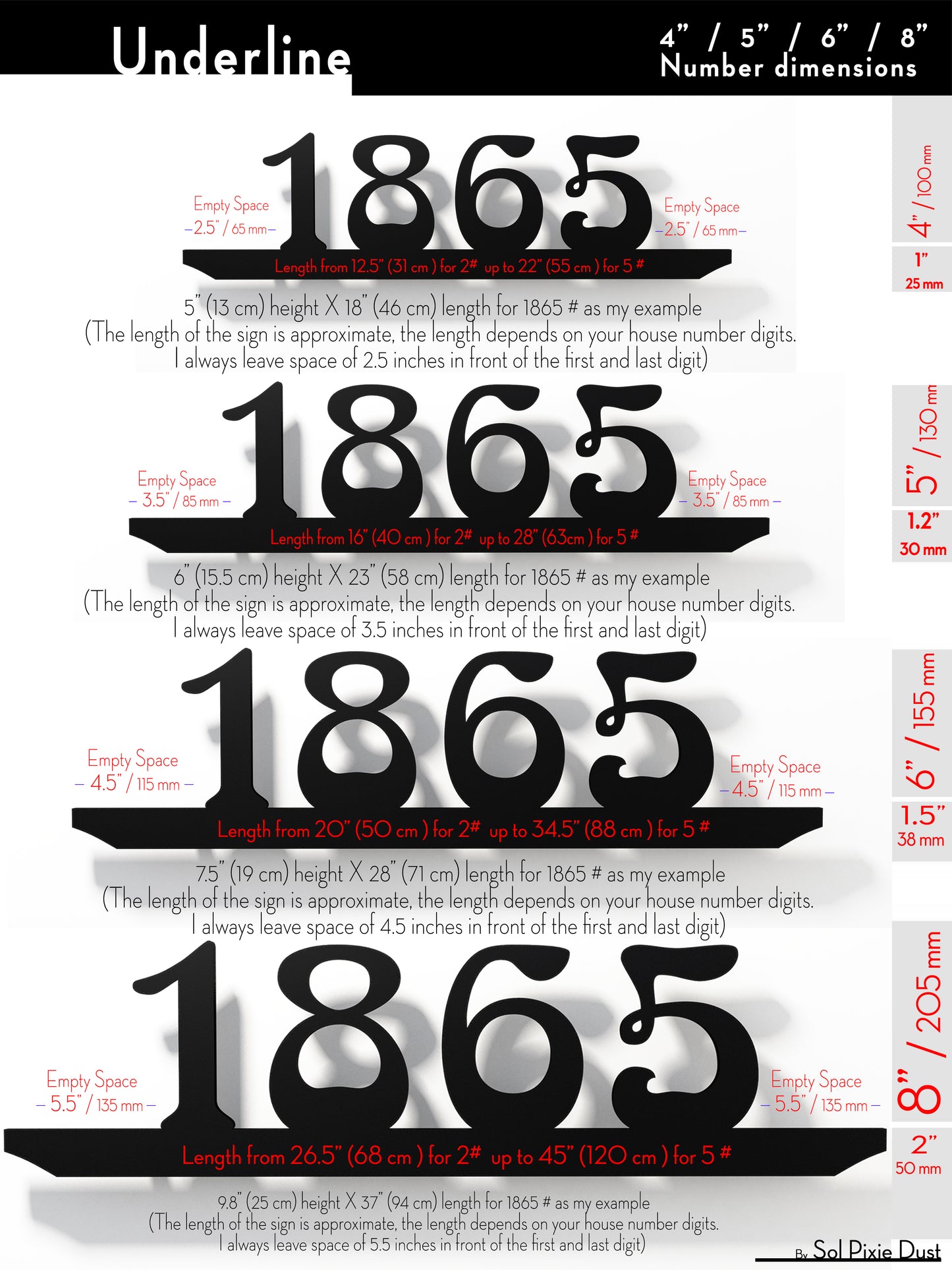 Underline House Numbers - LED Sign ( Font Options )