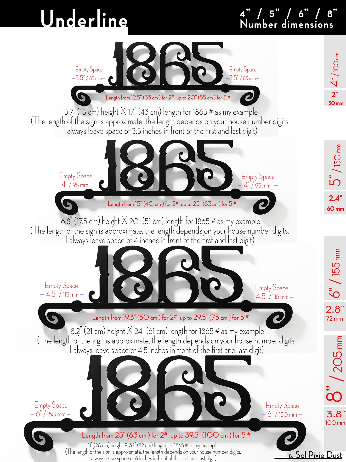 Underline House Numbers - LED Sign ( Font Options )