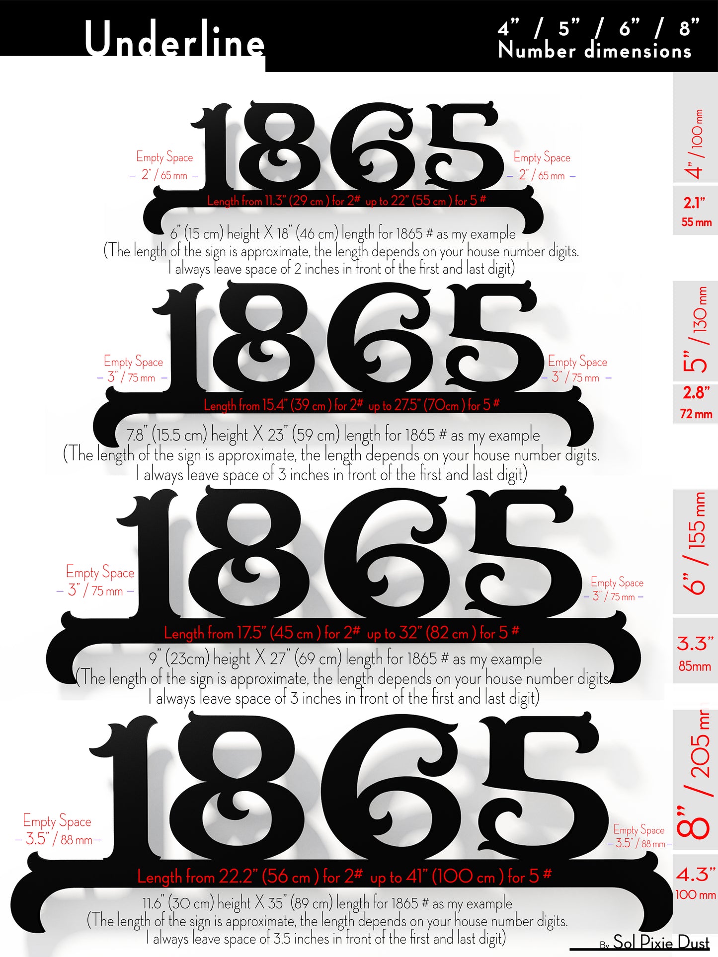 Underline House Numbers - LED Sign ( Font Options )