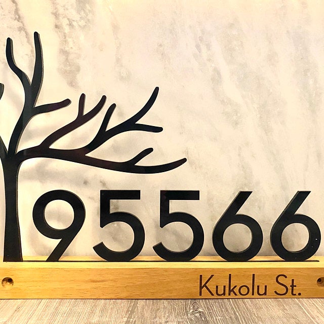 Underline African Teak Iroko or Hollow Aluminum Address Plaque - LED Signs