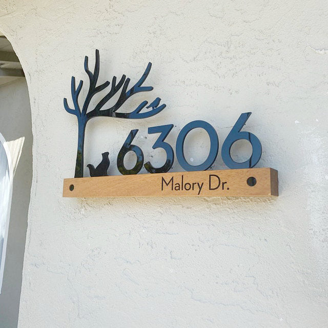 Underline African Teak Iroko or Hollow Aluminum Address Plaque - LED Signs