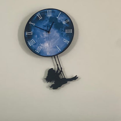 Swinging on the Moon Girl - Pendulum Wall Clock - Nursery Room