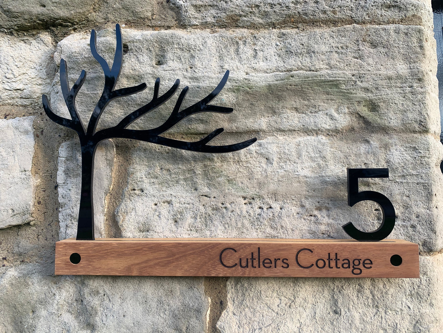 Underline African Teak Iroko or Hollow Aluminum Address Plaque - LED Signs