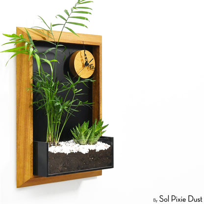 The "Living Frame" - Iroko Wood Planter & Wall Clock