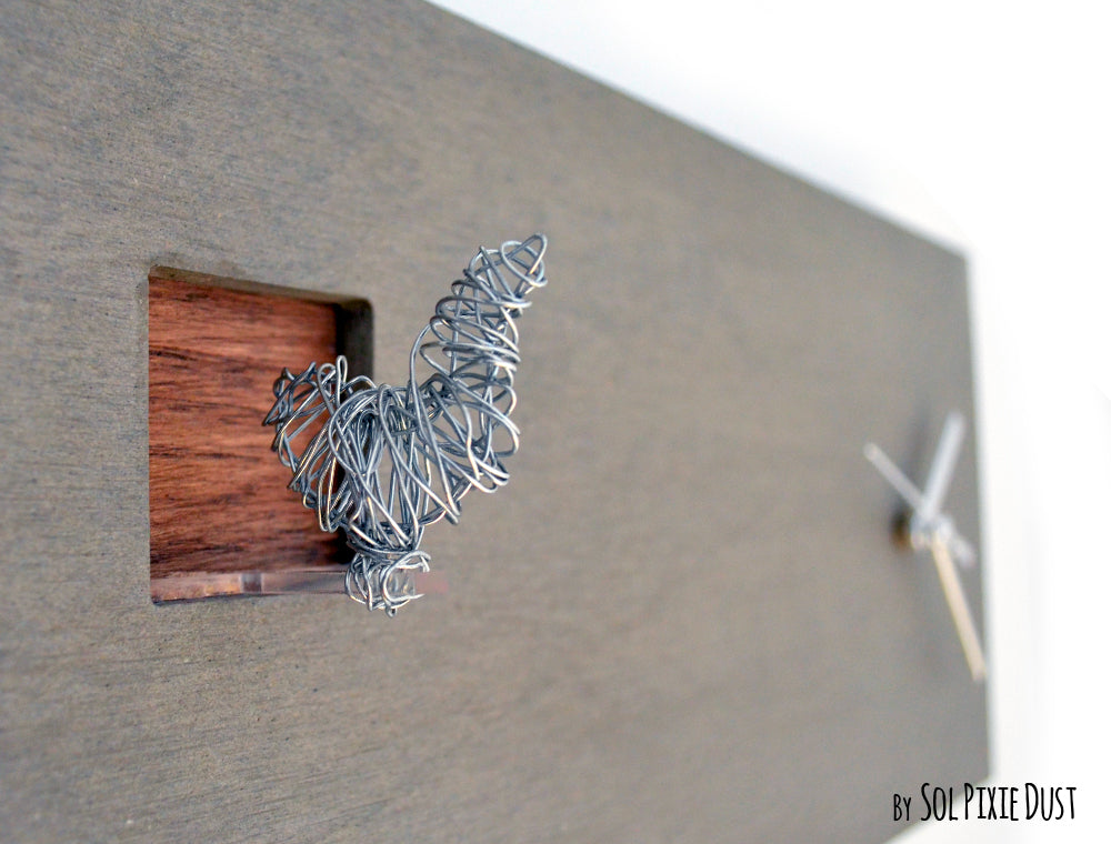 Concrete Wall Clocks Designs - Wire Bird