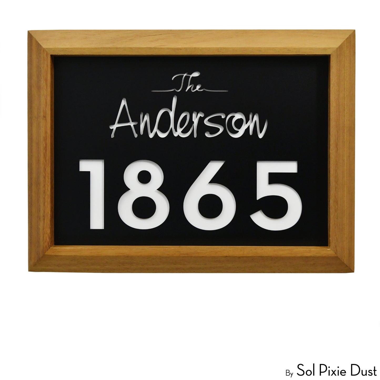 Aluminum & Solid Wood Iroko Frame Address Plaque With Aluminum Numbers