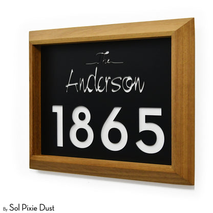 Aluminum & Solid Wood Iroko Frame Address Plaque With Aluminum Numbers