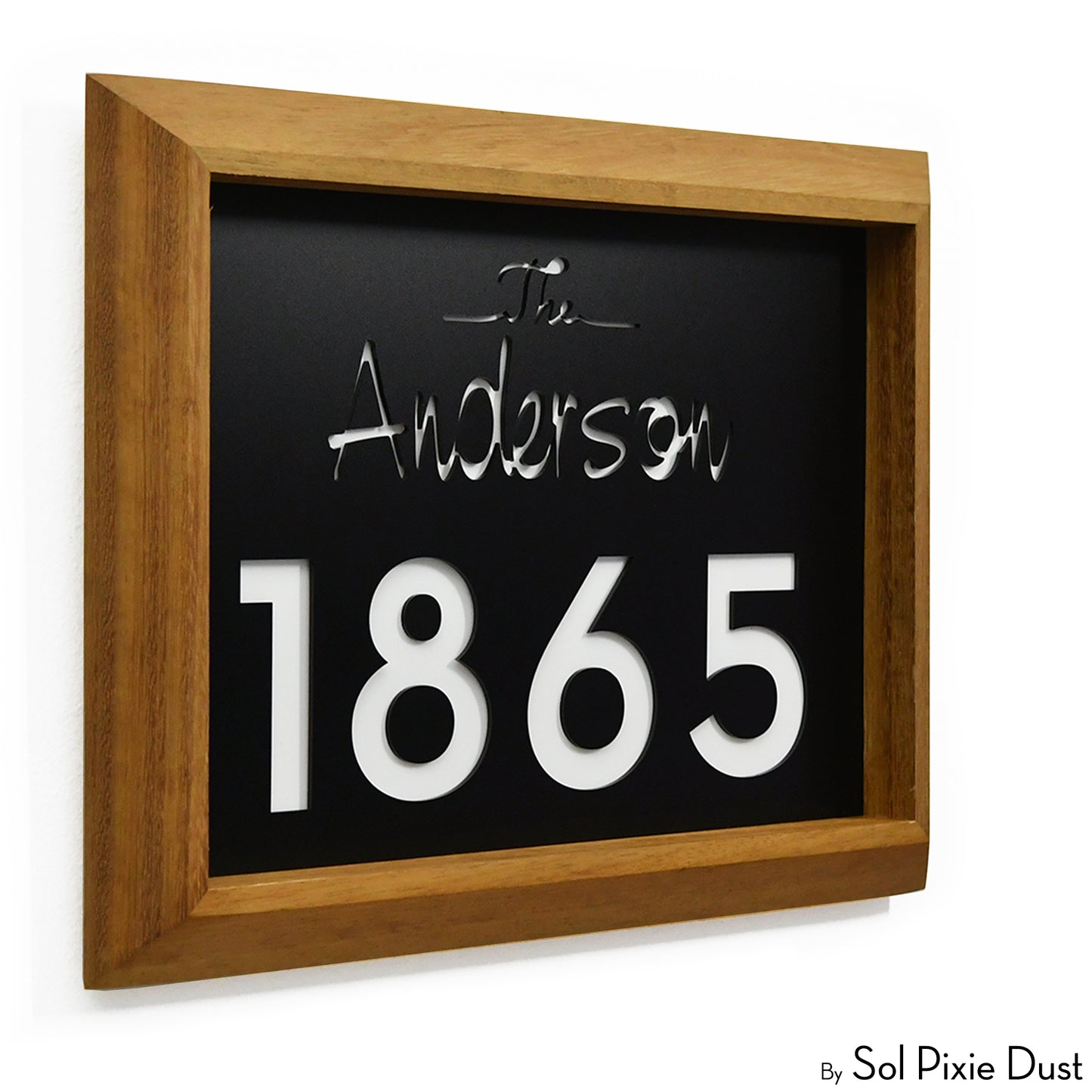 Aluminum & Solid Wood Iroko Frame Address Plaque With Aluminum Numbers