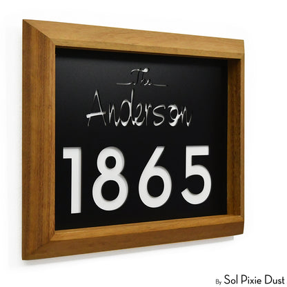 Aluminum & Solid Wood Iroko Frame Address Plaque With Aluminum Numbers