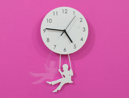 Swinging on the Moon Boy - Pendulum Wall Clock - Nursery Room