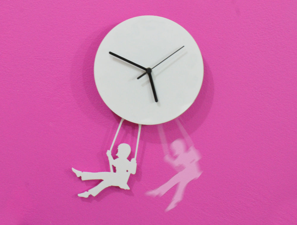 Swinging on the Moon Boy - Pendulum Wall Clock - Nursery Room