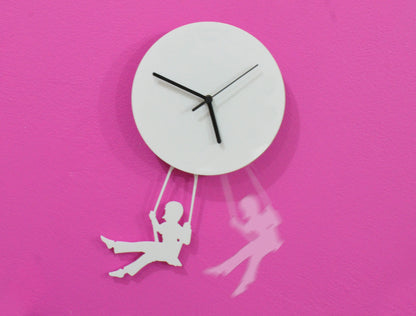 Swinging on the Moon Boy - Pendulum Wall Clock - Nursery Room