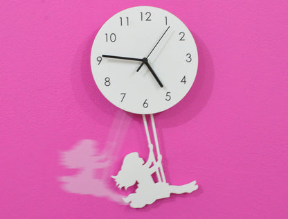 Swinging on the Moon Girl - Pendulum Wall Clock - Nursery Room