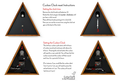 Cabin Cuckoo Bird Wall Clock - Table Clock - Solid Iroko Wood or White Oak